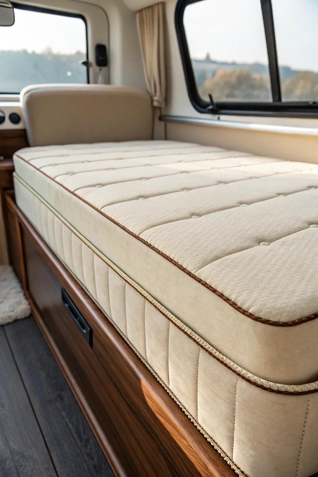 Custom-cut foam mattress hugs wheel wells—more space, better sleep in your camper shell.