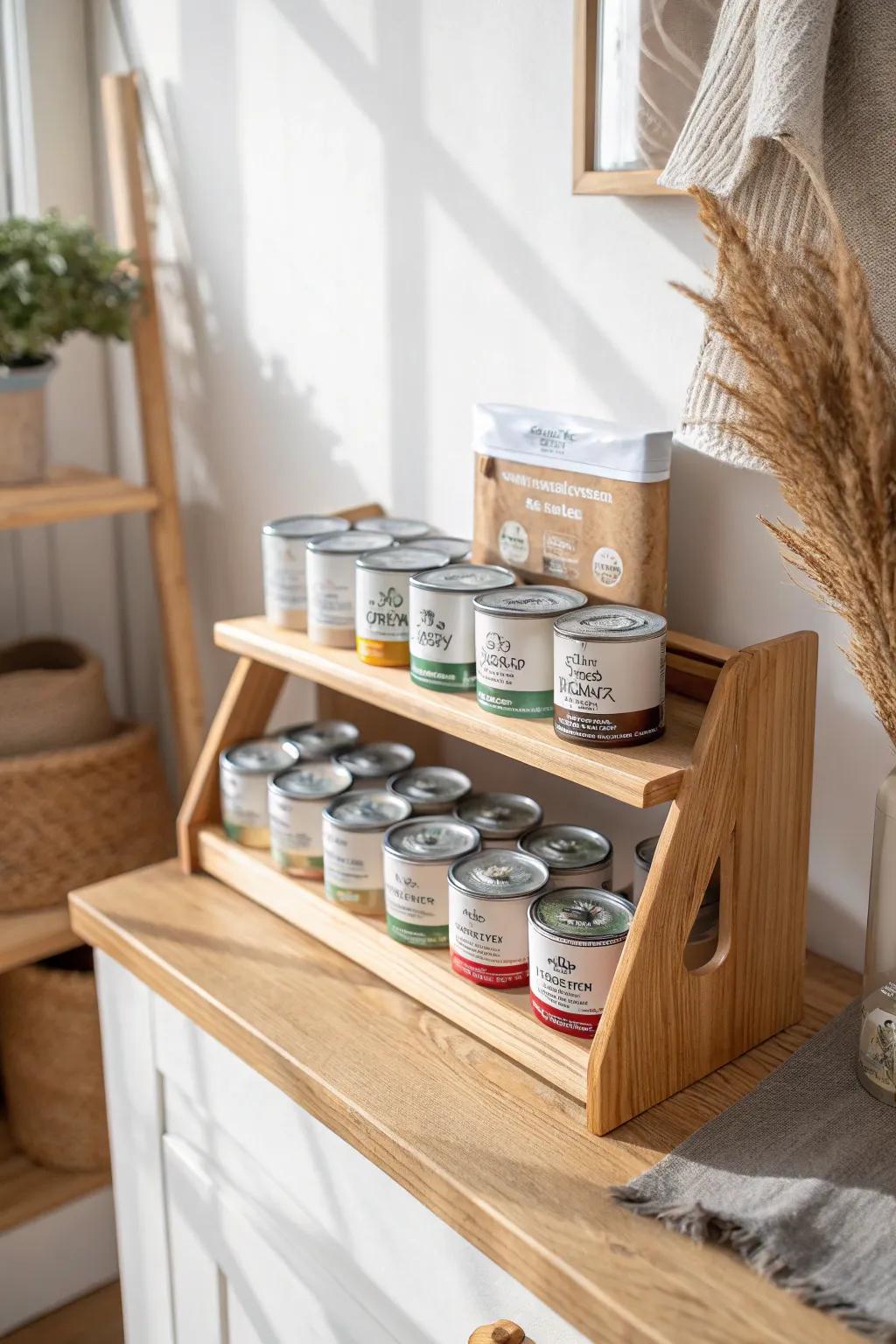 Labels facing out turns a cramped pantry into a calm, styled shelf—fast and foolproof.