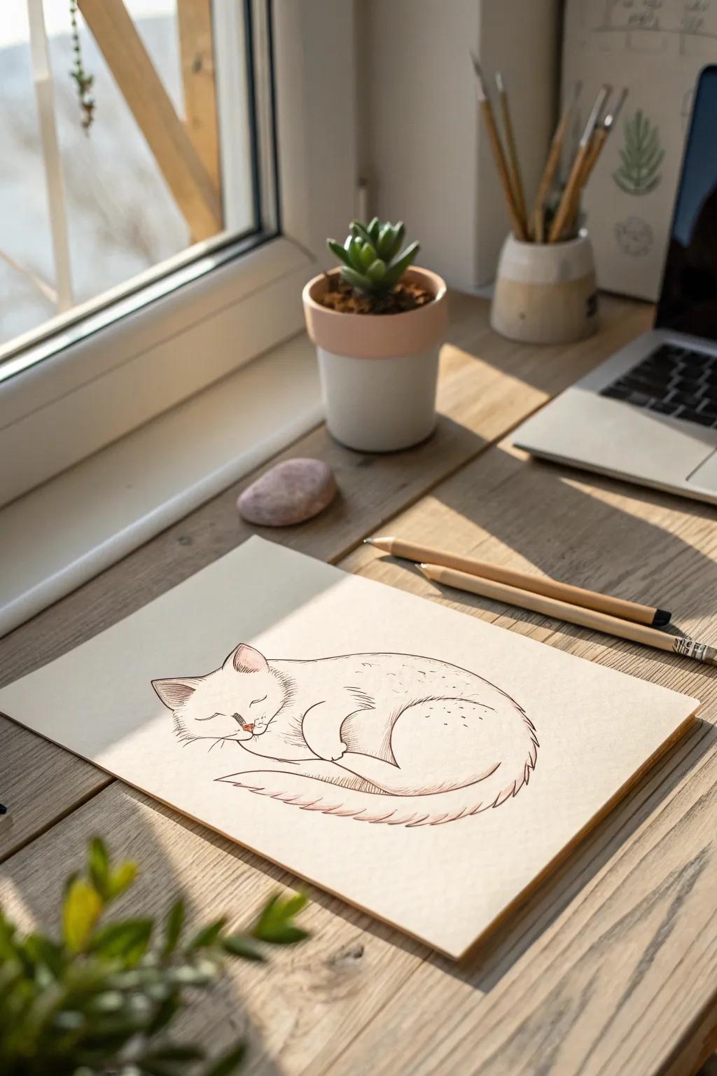Capture the essence of feline grace with this minimalist cat doodle, perfect for your artistic inspiration.