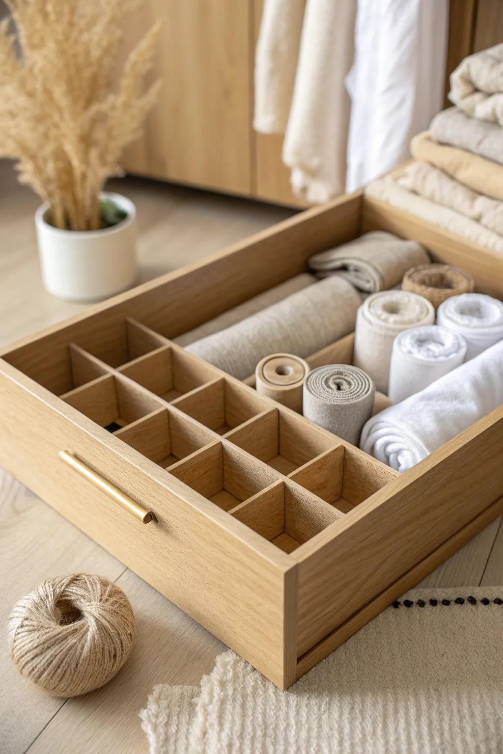 DIY shoebox drawer dividers—minimal, budget-friendly storage that keeps socks neat and separated.