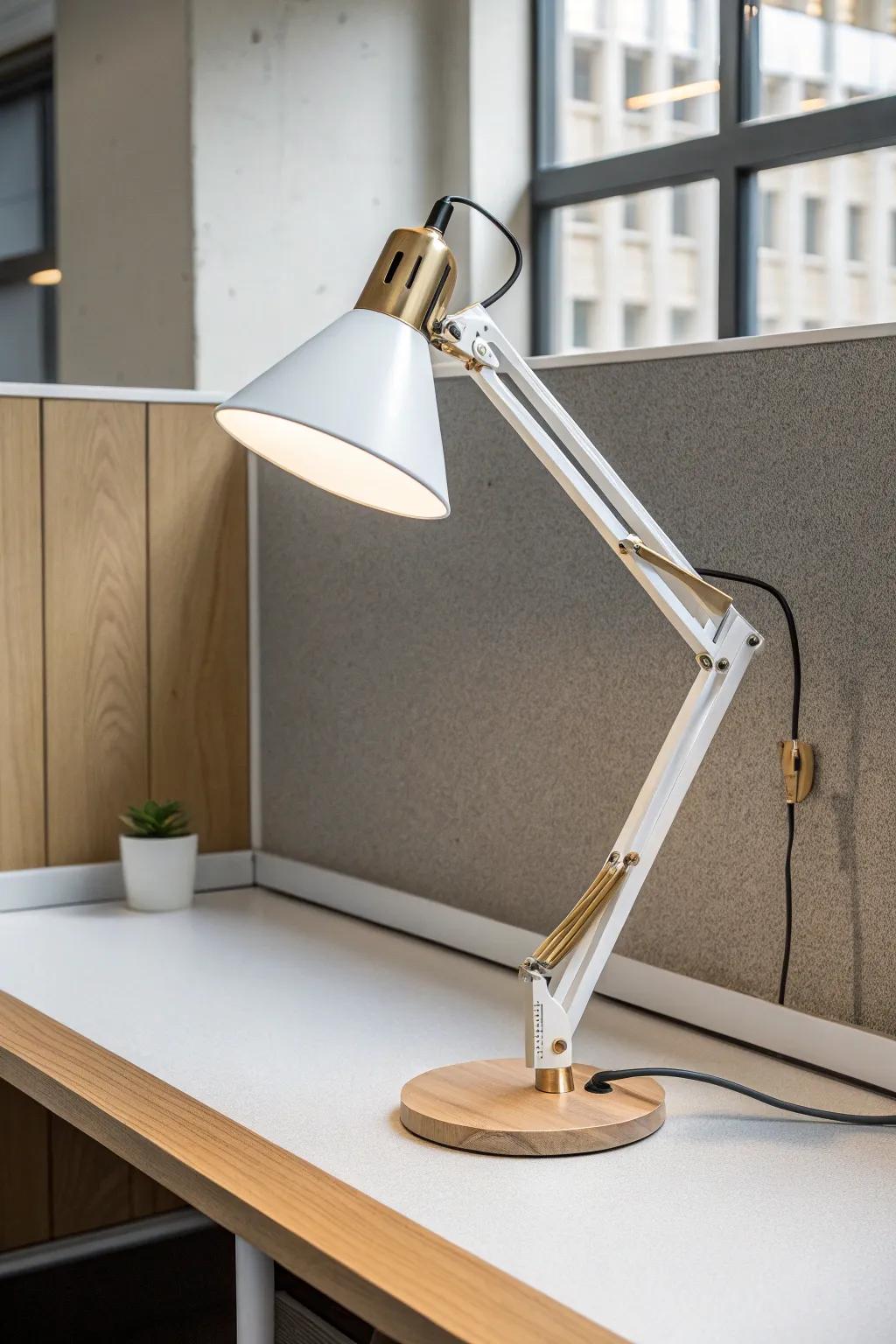 Clamp-on cubicle lamp: bright task light without sacrificing a single inch of desk space.