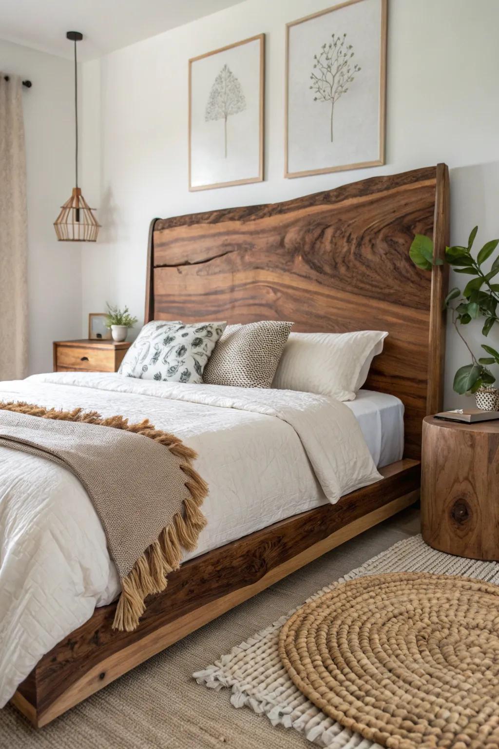 Sleep next to nature's masterpiece with this stunning live-edge walnut headboard, where simplicity meets natural elegance.