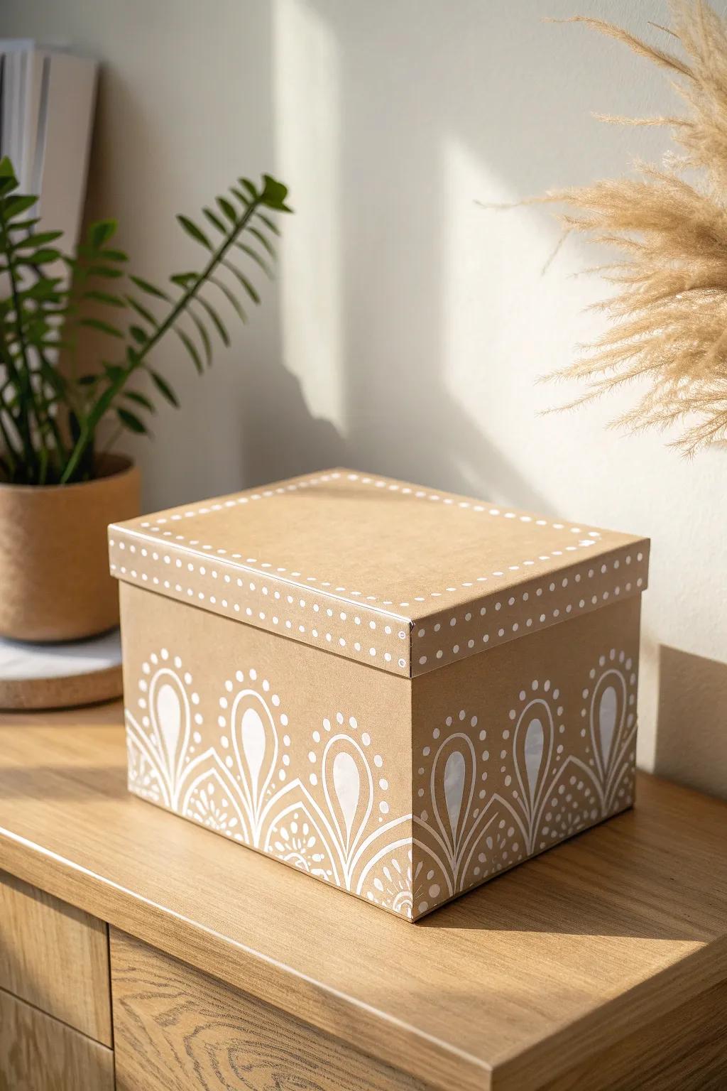 Kraft box + simple white stencil arches = a cute, polished organizer you’ll want on display.