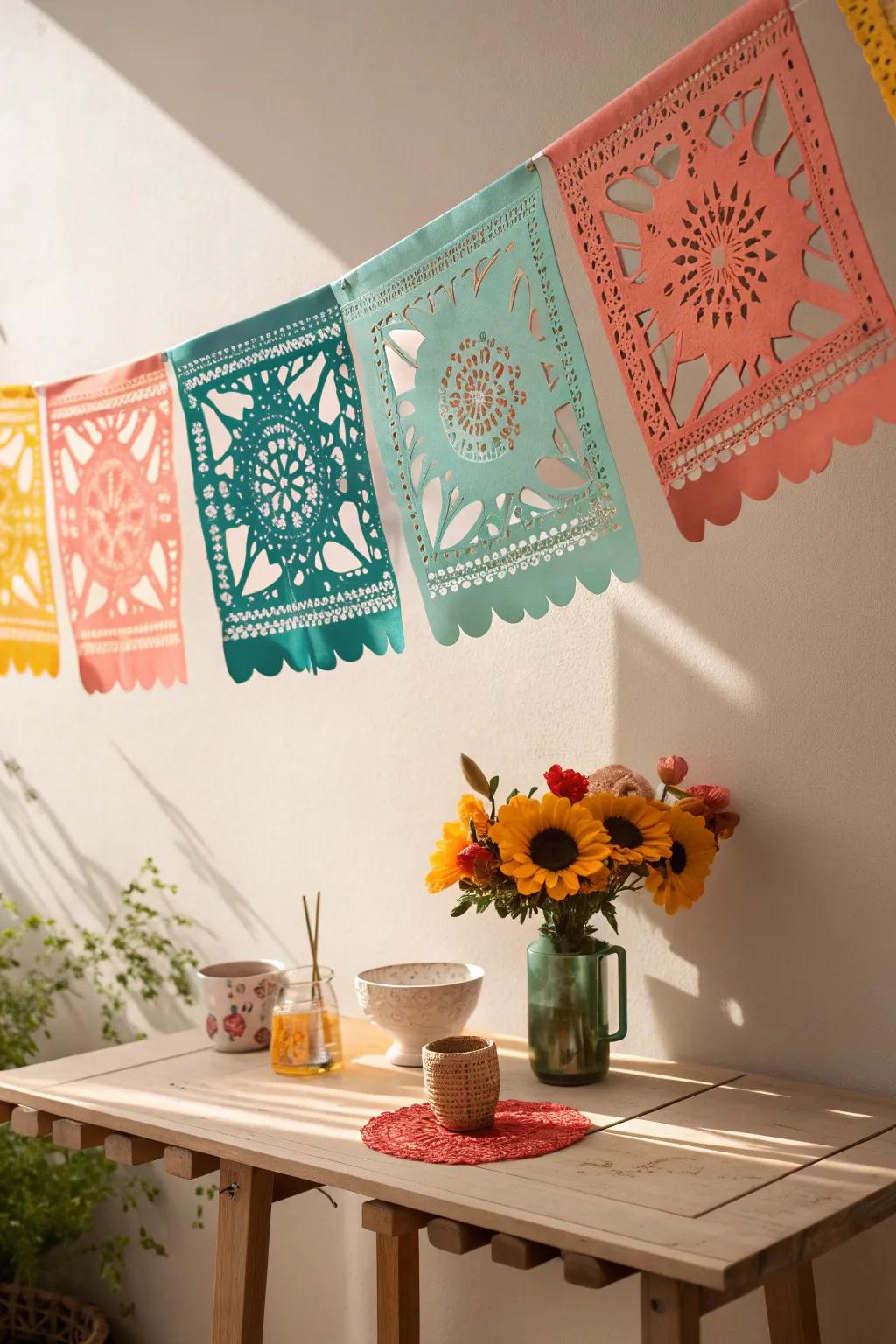 Add a splash of vibrant elegance to your space with handcrafted papel picado banners, where simplicity meets artistry.