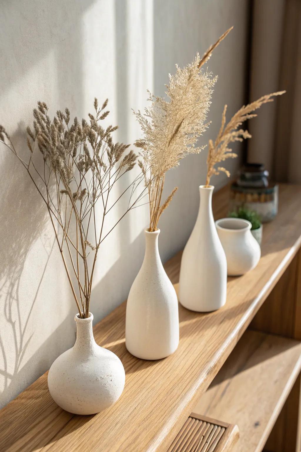 A simple trio on built-ins makes even thrifted finds feel curated and intentional.