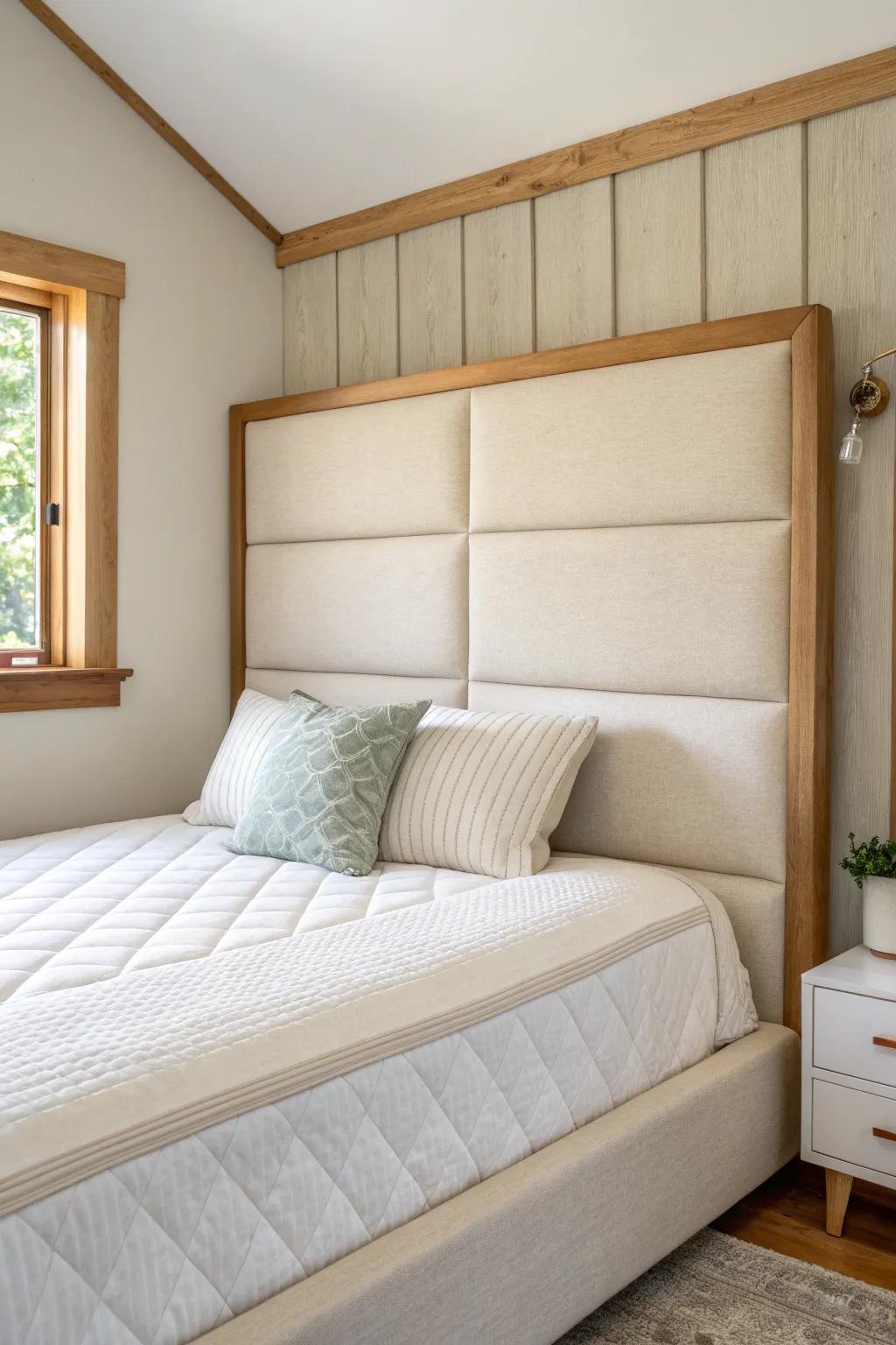 DIY two-wall corner headboard that looks built-in—and keeps pillows from slipping away.