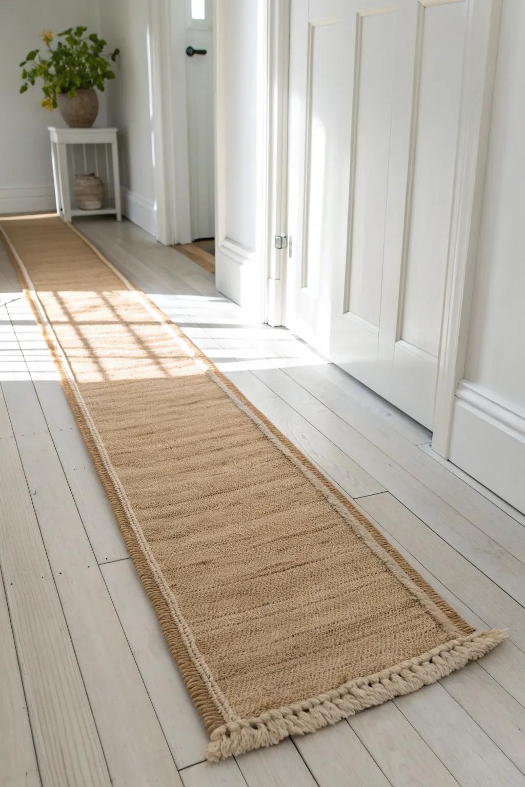 A custom-cut hallway runner adds instant warmth and makes even tiny hallways feel longer.