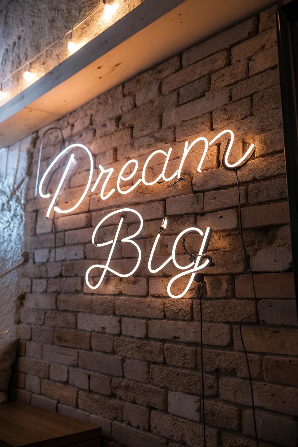 Light up your inspiration with a handcrafted 'Dream Big' neon sign.