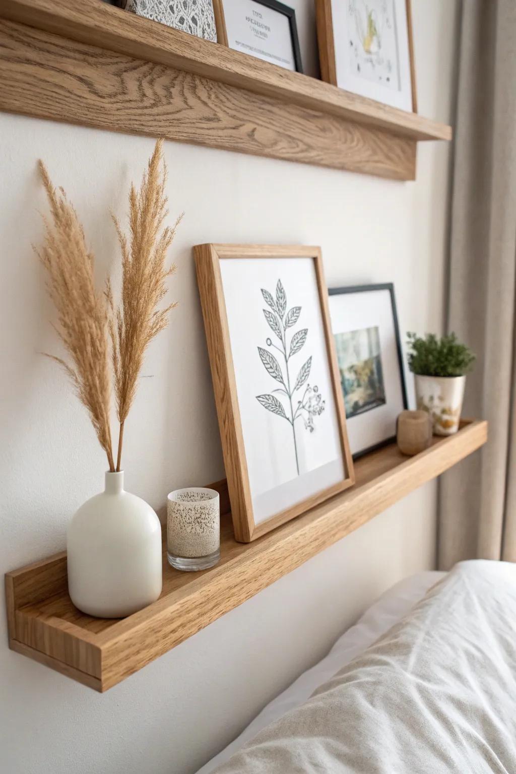 DIY picture ledge shelf: a small-space bedroom refresh for rotating art with airy minimal charm.