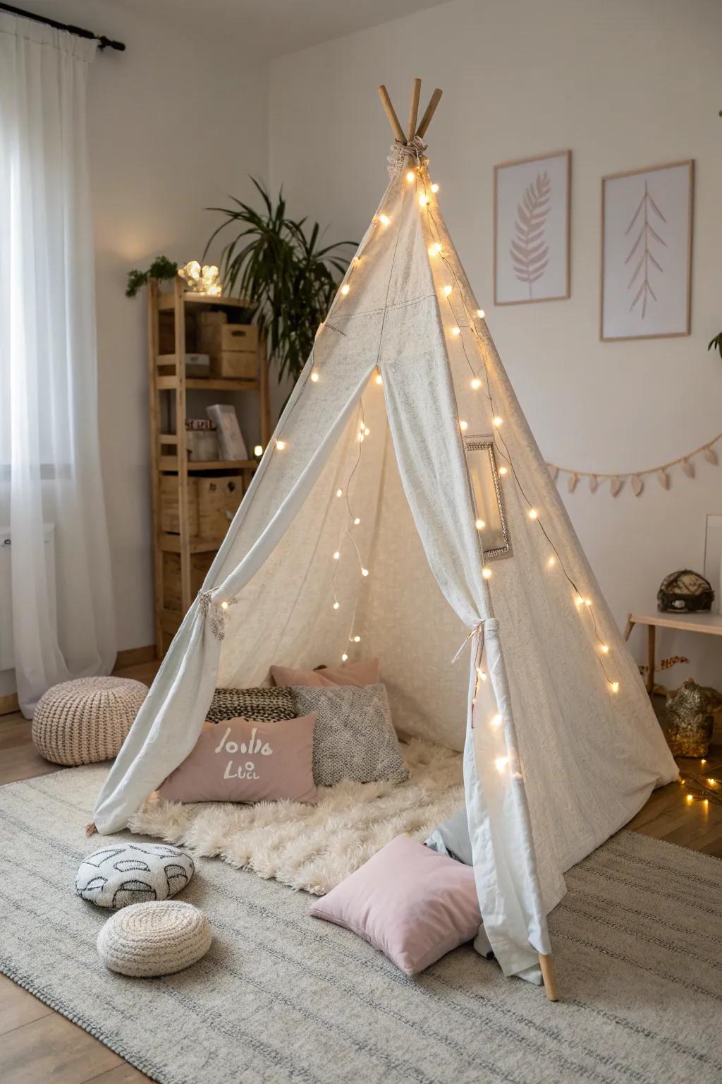 Create a dreamy sleepover ambiance with fairy light canopies—perfect for storytelling under a magical glow.