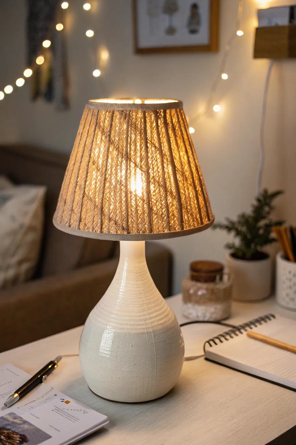 Skip the big light: a warm desk lamp glow makes any dorm feel calm, cozy, and homey.
