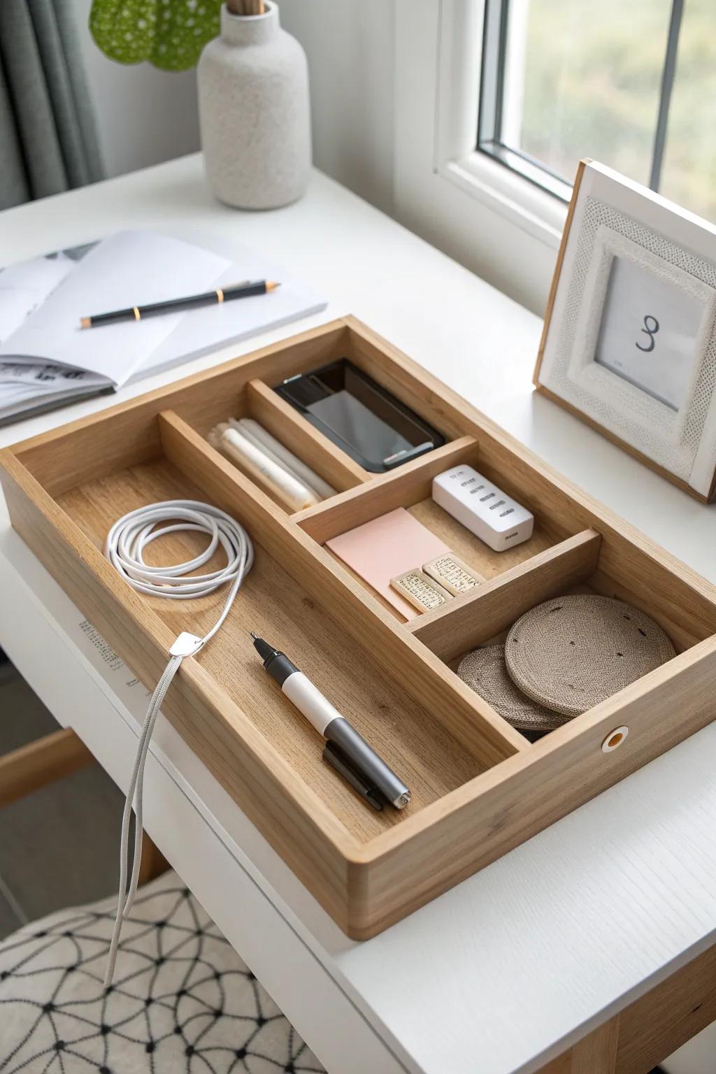 Create drawer zones with simple trays—school, tech, self-care—so clutter never takes over.