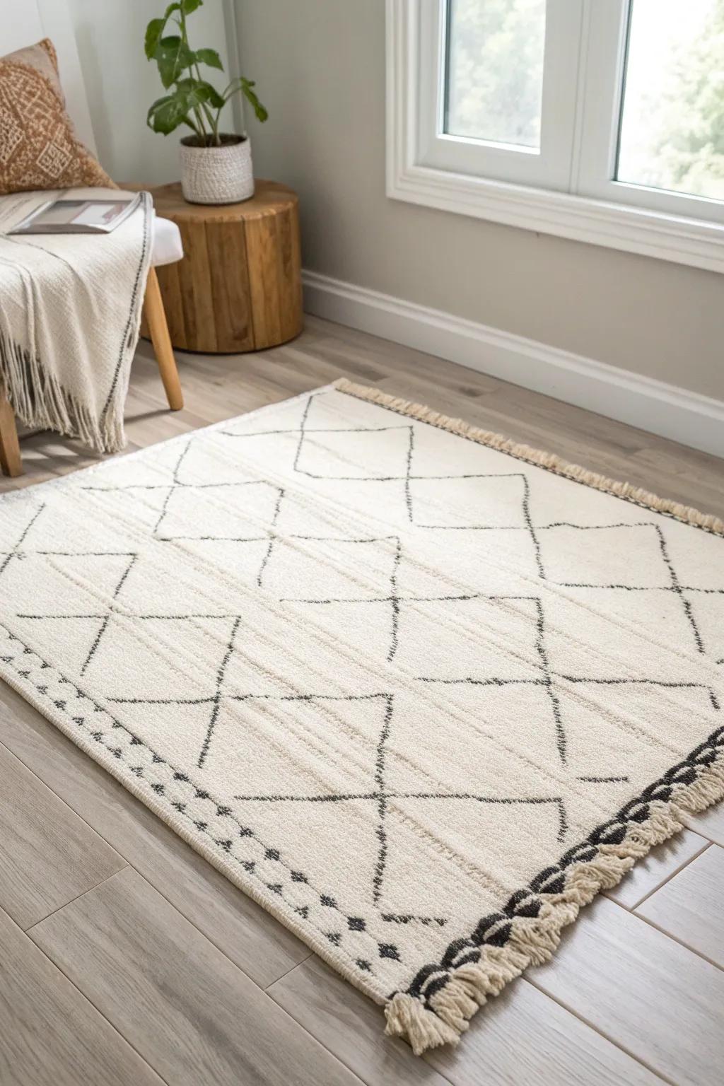 A washable rug anchors the dorm instantly—warmer floors, defined space, and easy cleanup.