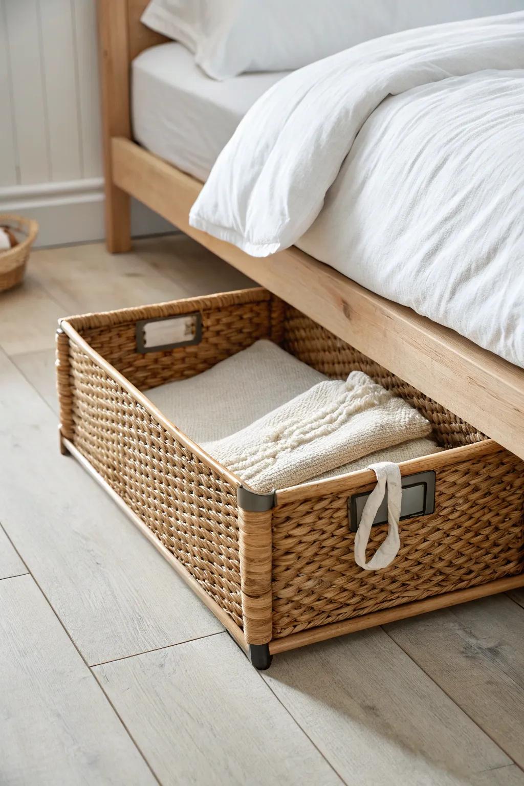 Raise your bed a few inches and slide in chic bins—instant clutter-free dorm storage.