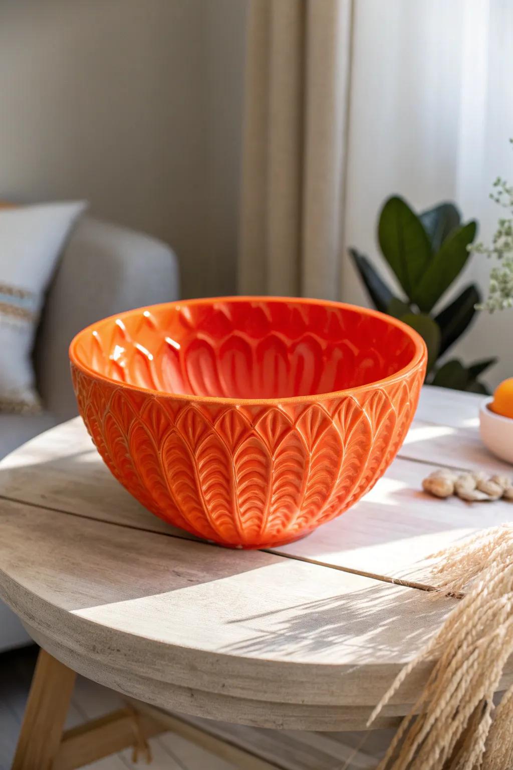 Add a pop of color and texture to your space with this vibrant drape mold bowl!