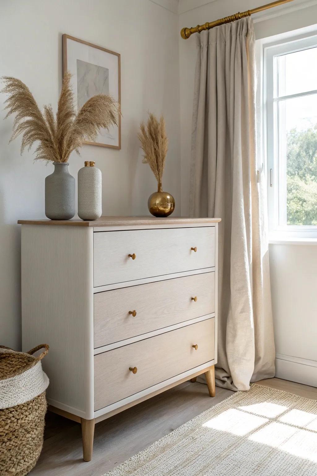 Warm greige dresser paint brings cozy calm—soft, scuff-friendly, and never too stark.