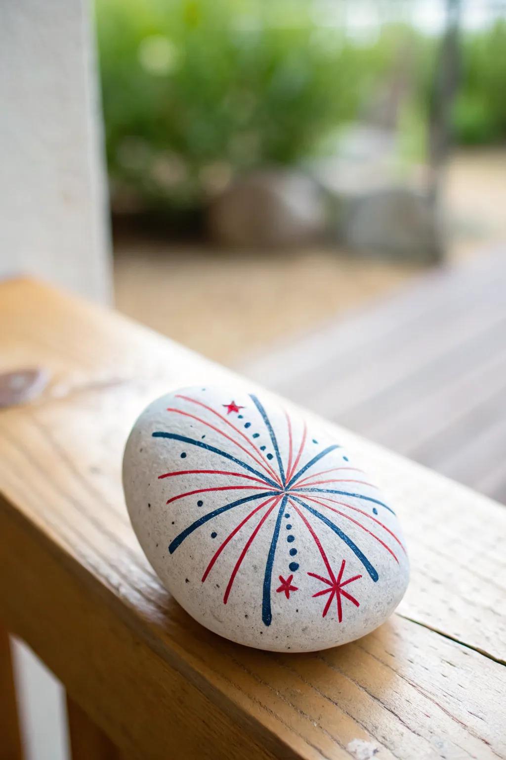 Celebrate with a pop of color: Handmade firework rock art for a touch of festive elegance.