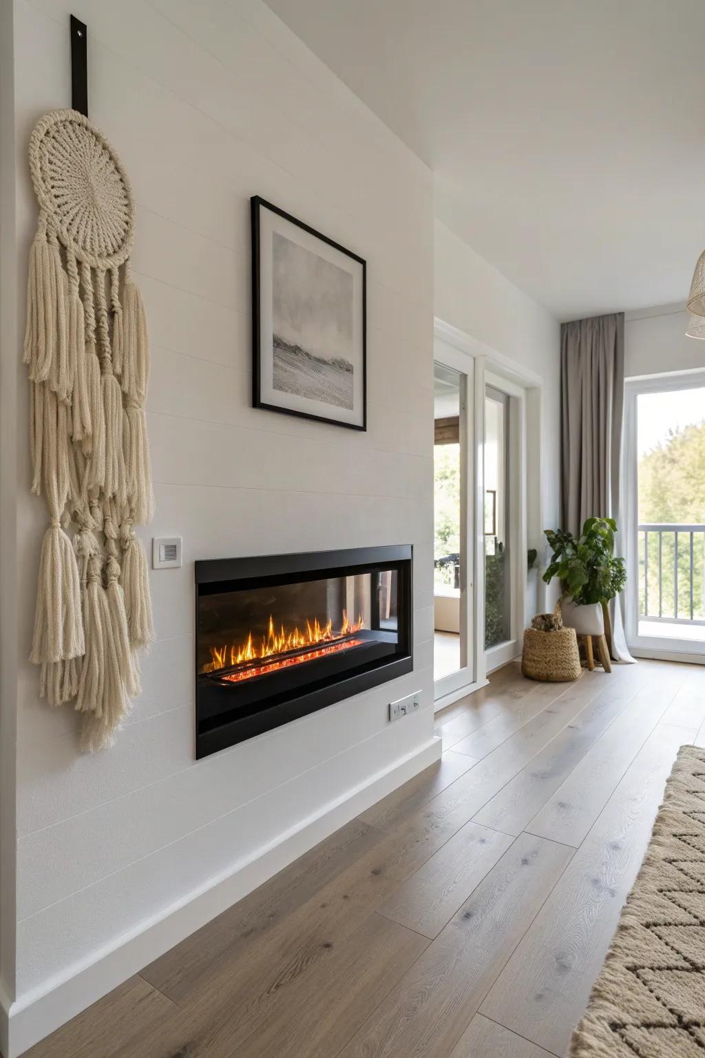 Ultra-thin wall-mounted electric fireplace—maximum glow, zero clutter for narrow walkways.