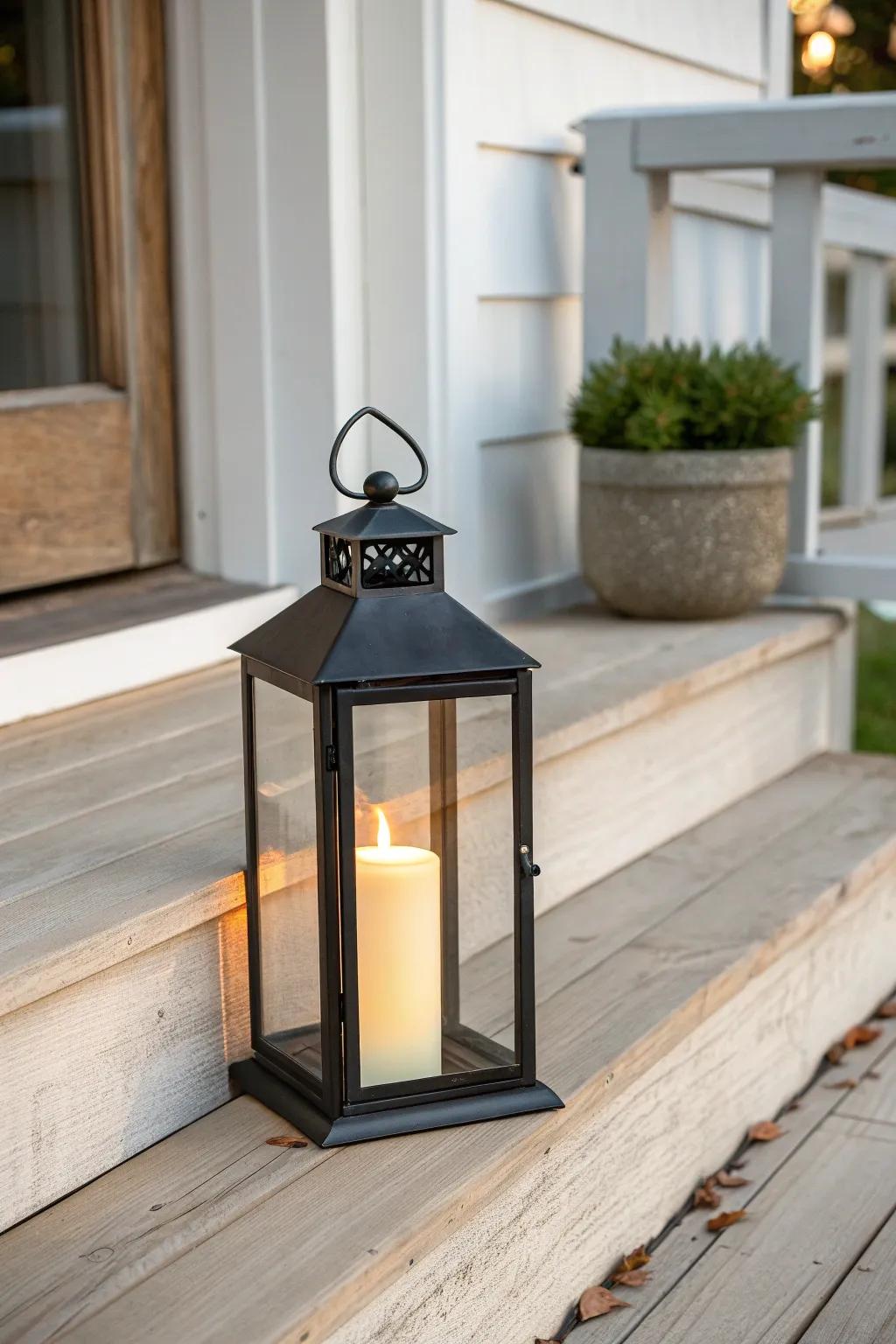Stagger one lantern up the steps for a tidy zig-zag glow that guides guests to the door.