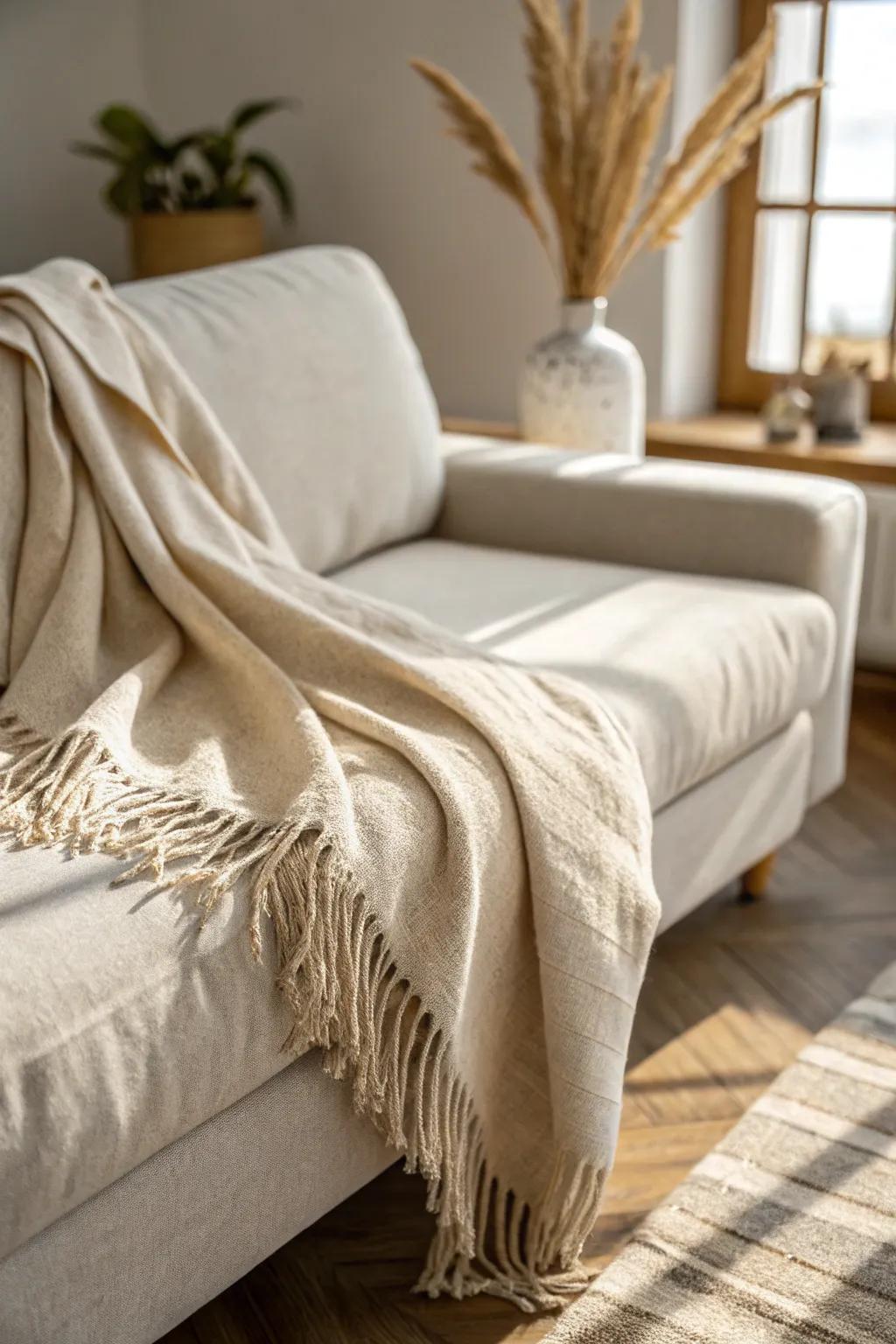 A simple throw drape makes a futon look intentional—and instantly cozy in a small space.