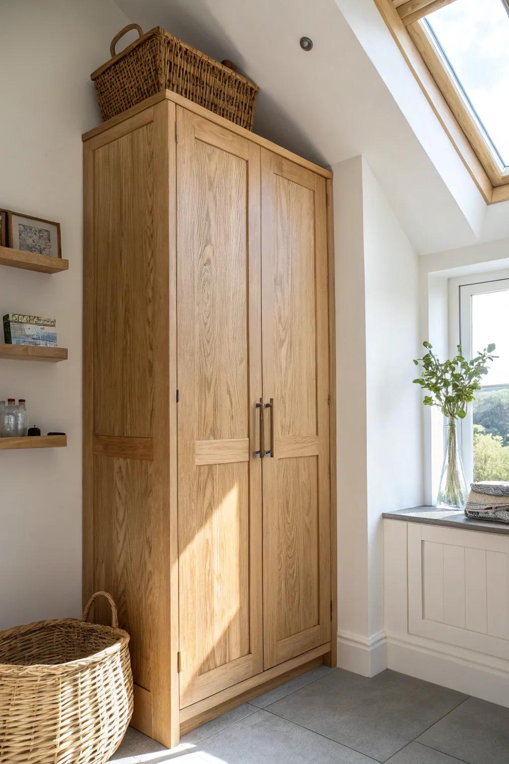 Ceiling-height cabinets add instant storage and a calm, clutter-free galley kitchen look.