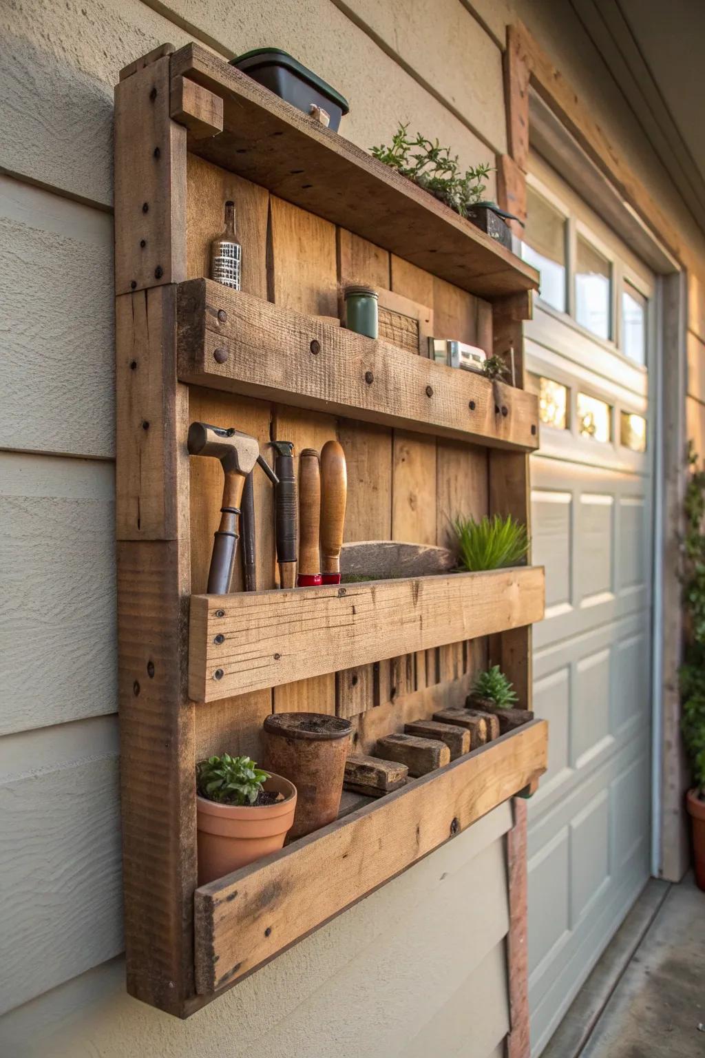 Transform your garage with rustic charm: DIY Pallet Shelves