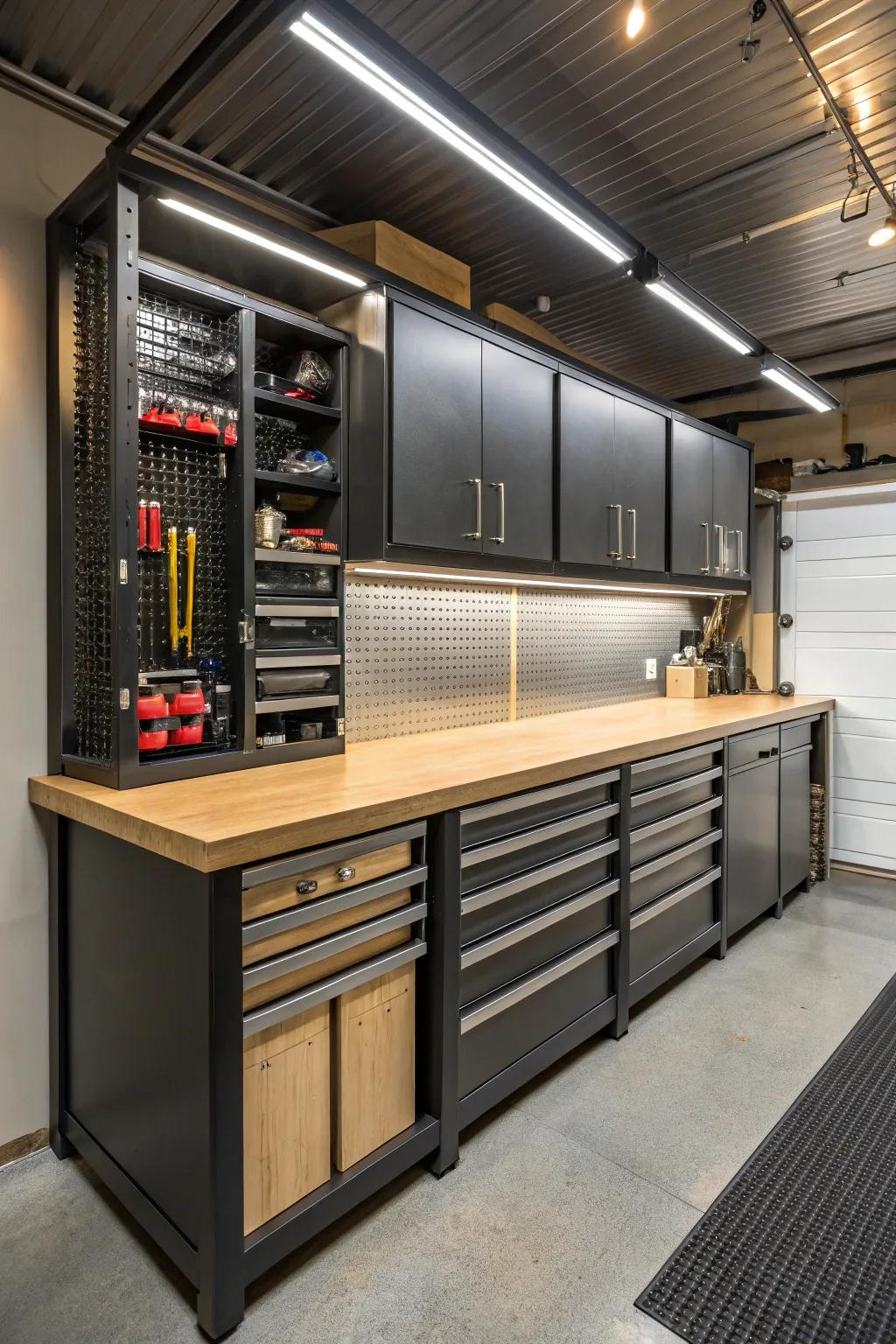 Elevate your garage game with stylish overhead storage solutions that blend functionality with fine craftsmanship.