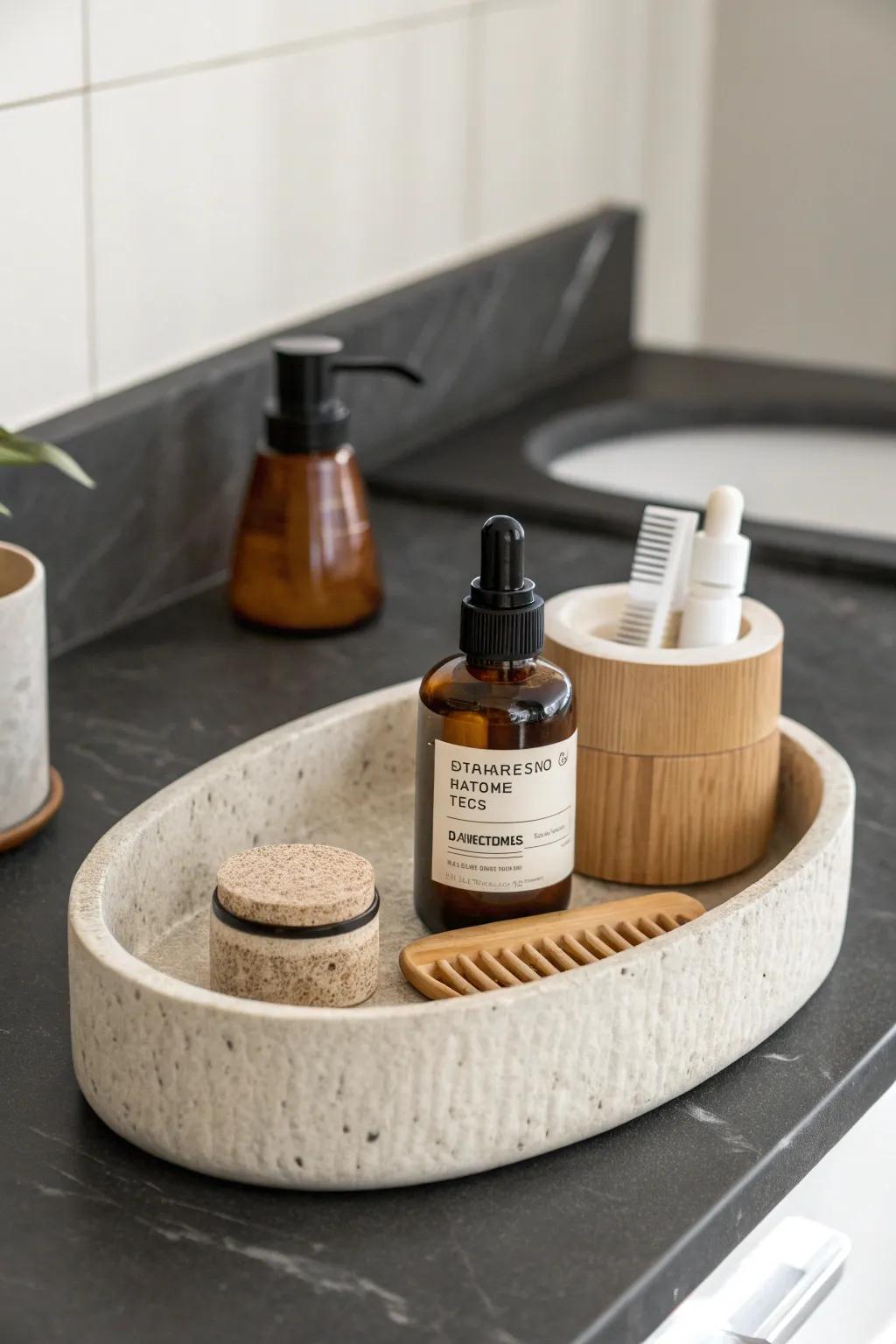 A minimalist countertop tray keeps your daily hair essentials tidy, cute, and contained.