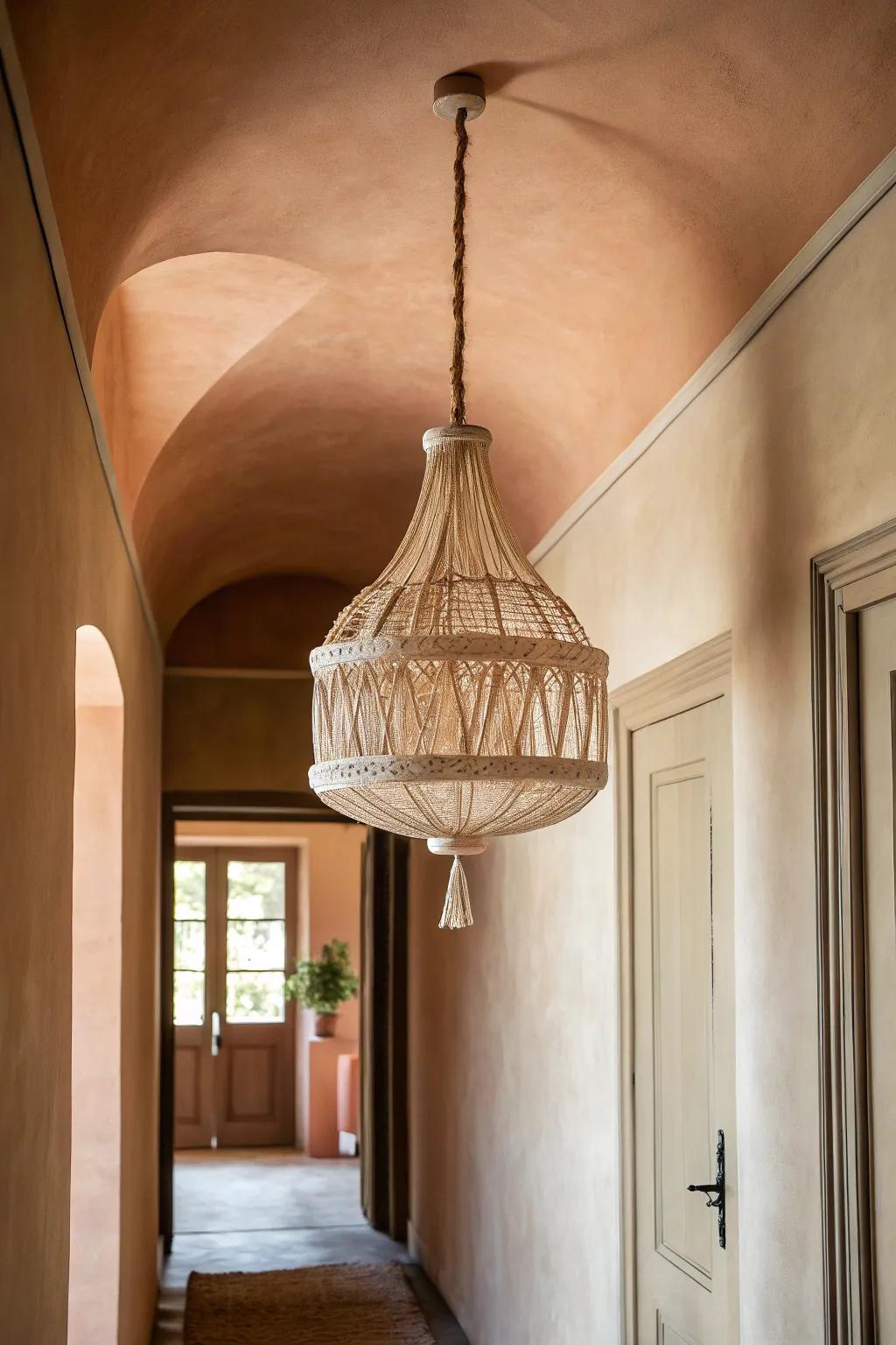 Color-drench walls + ceiling in one shade to smooth angles and make the hallway feel calm.