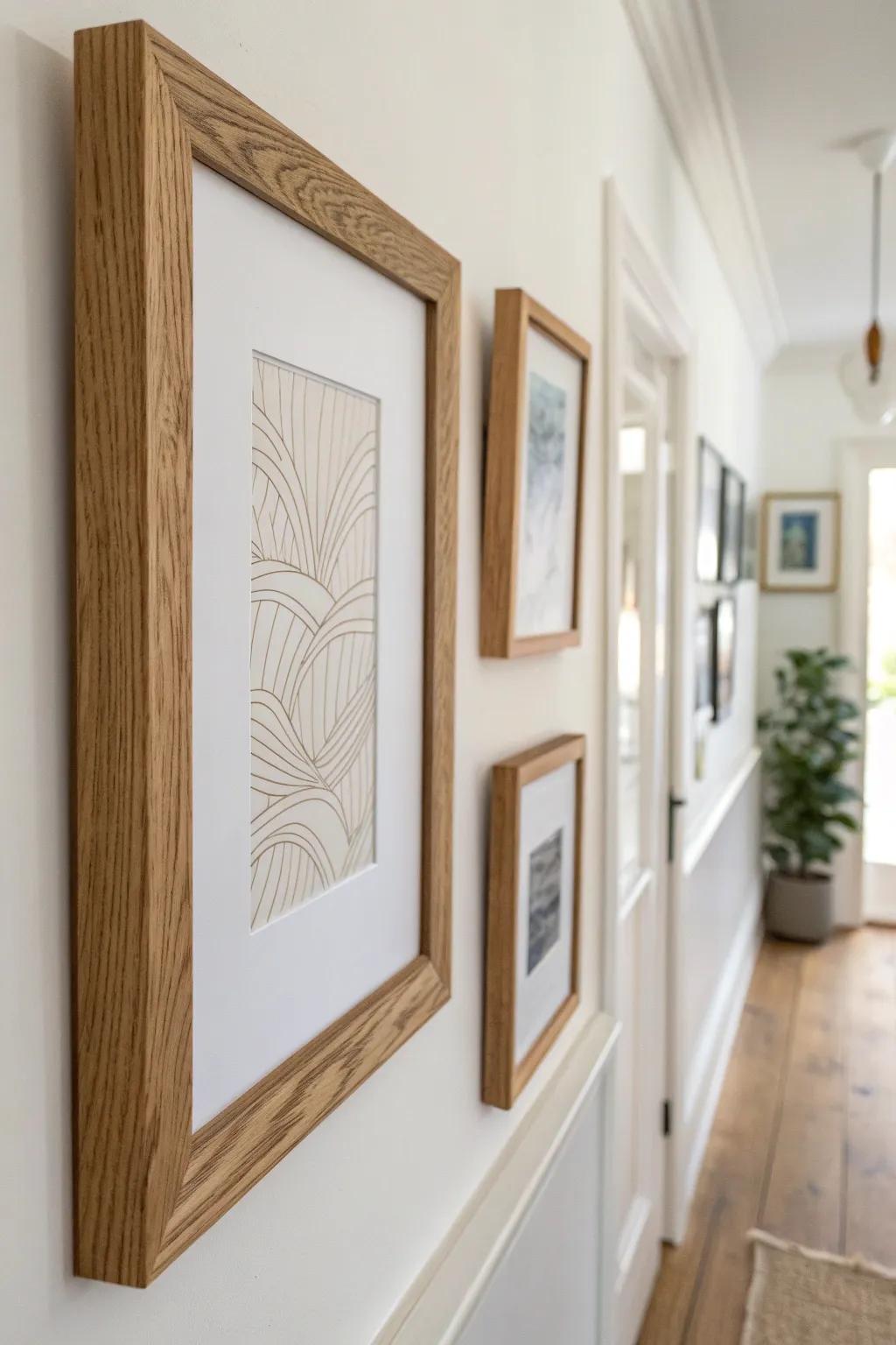 Start with one hero frame, then puzzle in smaller pieces for a cozy salon-style hallway.