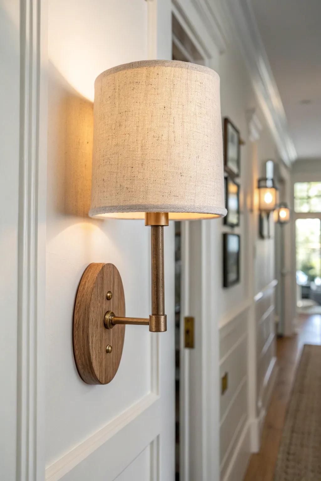 Warm bulbs in a simple sconce create an instant cozy, welcoming glow for any hallway.