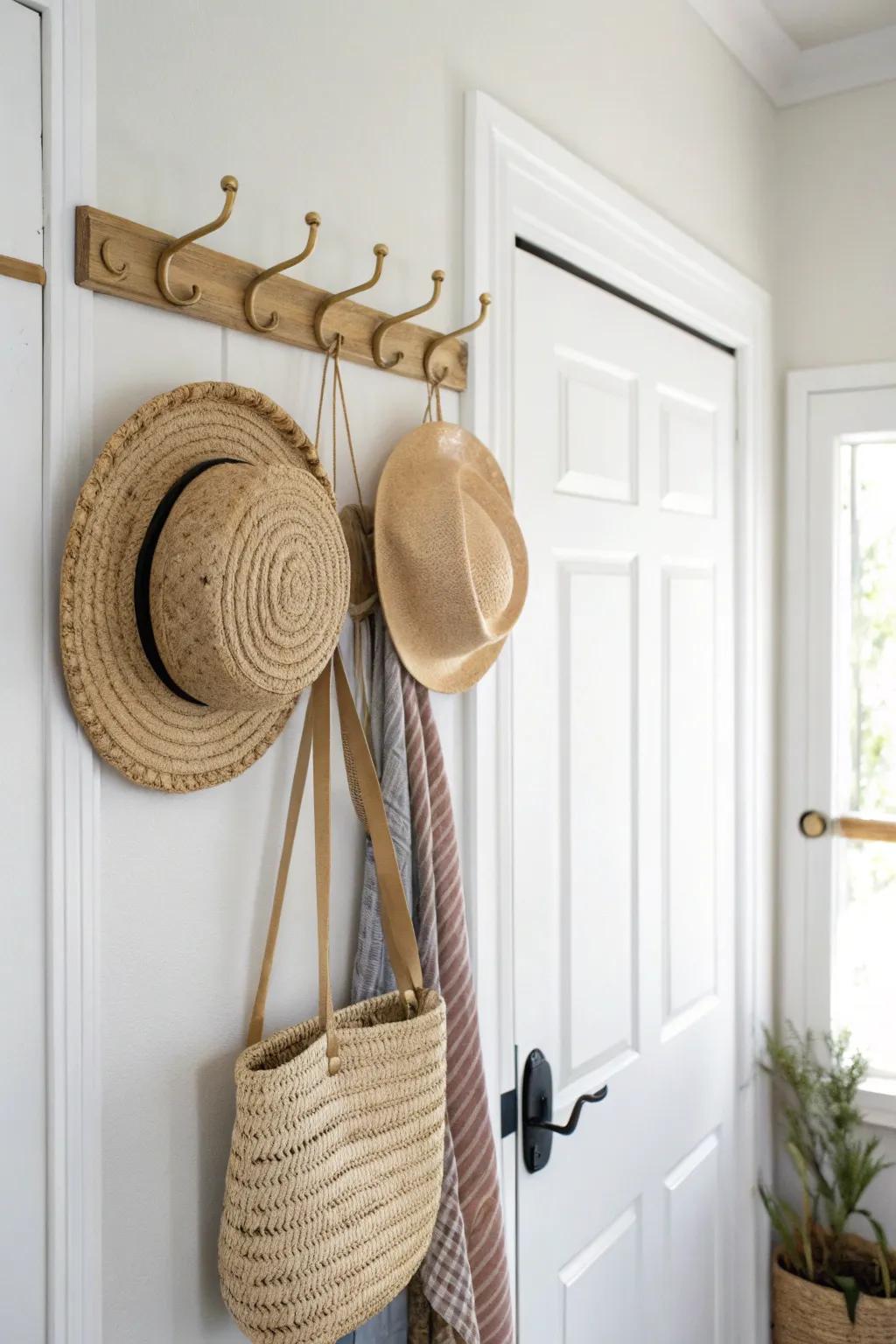 Free storage: a slim over-the-door hook strip keeps your favorite hats tidy—no wall space needed.