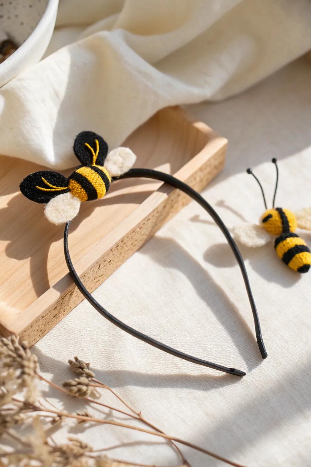 Buzz into style with this charming bee-inspired headband, a perfect blend of simplicity and creativity.
