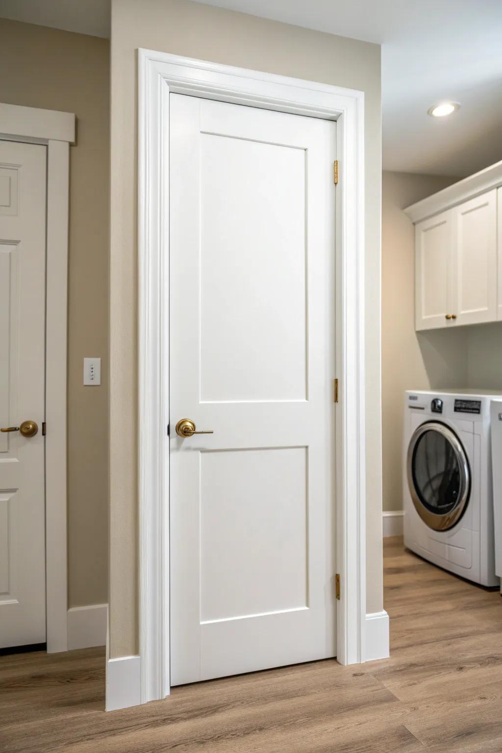 A sleek drywall utility closet door—hides the heater area beautifully while staying service-friendly.