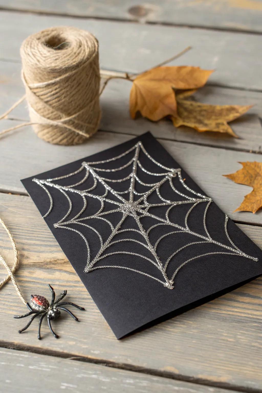 Capture the mysterious allure of Halloween with a handcrafted spiderweb card, perfect for your minimalist-boho decor.