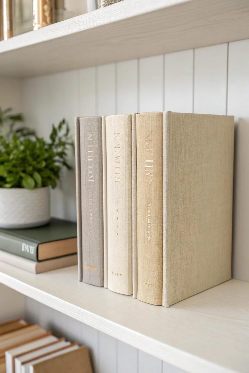 Mix upright rows with cozy horizontal stacks to make built-in shelves feel relaxed and lived-in.