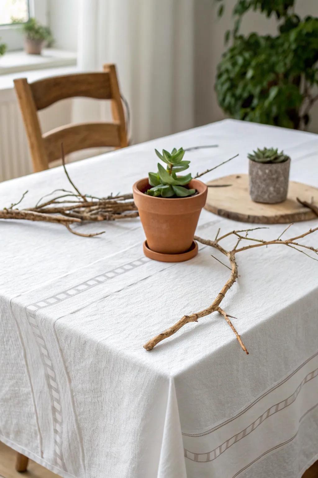 Infuse your table with natural elegance: a simple succulent and rustic branches transform your setting into a modern masterpiece.