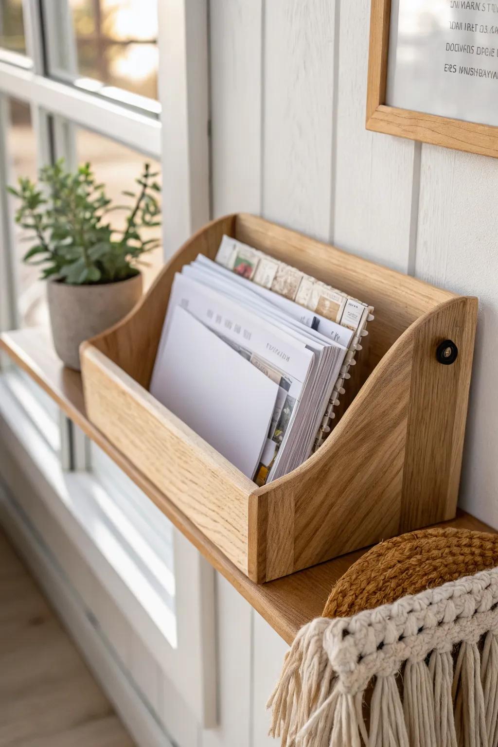 A simple daily paper inbox keeps school forms contained the moment they walk in the door.
