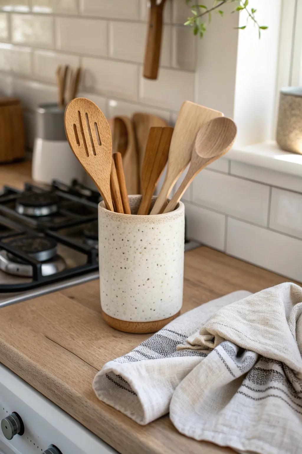 A pretty, practical utensil crock that keeps your kitchen corner calm and clutter-free.