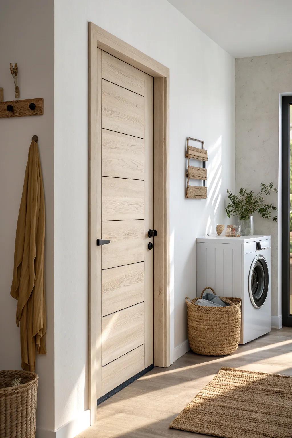 A sleek pocket door keeps a narrow laundry closet polished—no swing space needed.