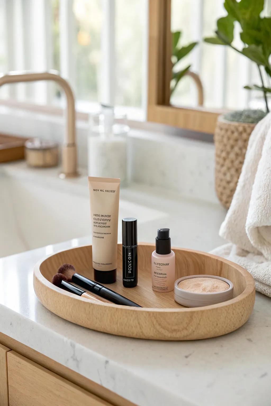 A small tray keeps daily makeup neat—then slides away like one tidy, beautiful item.