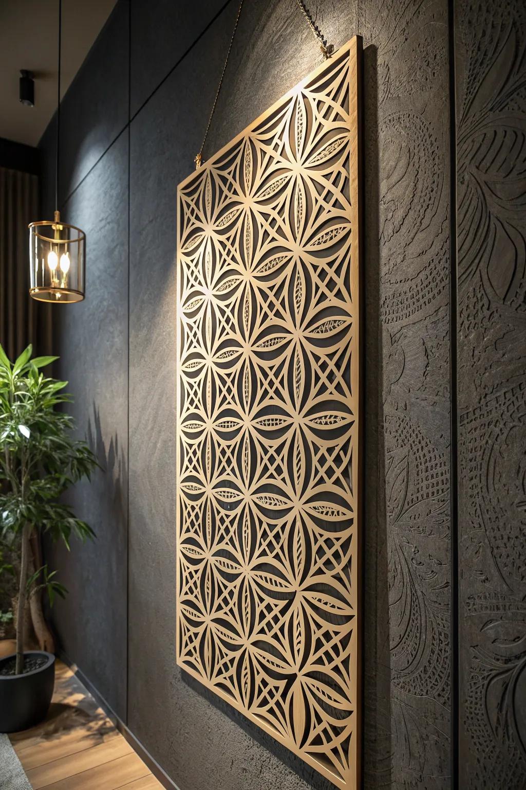 Transform your space with artistic mastery: Geometric wall panel perfection.