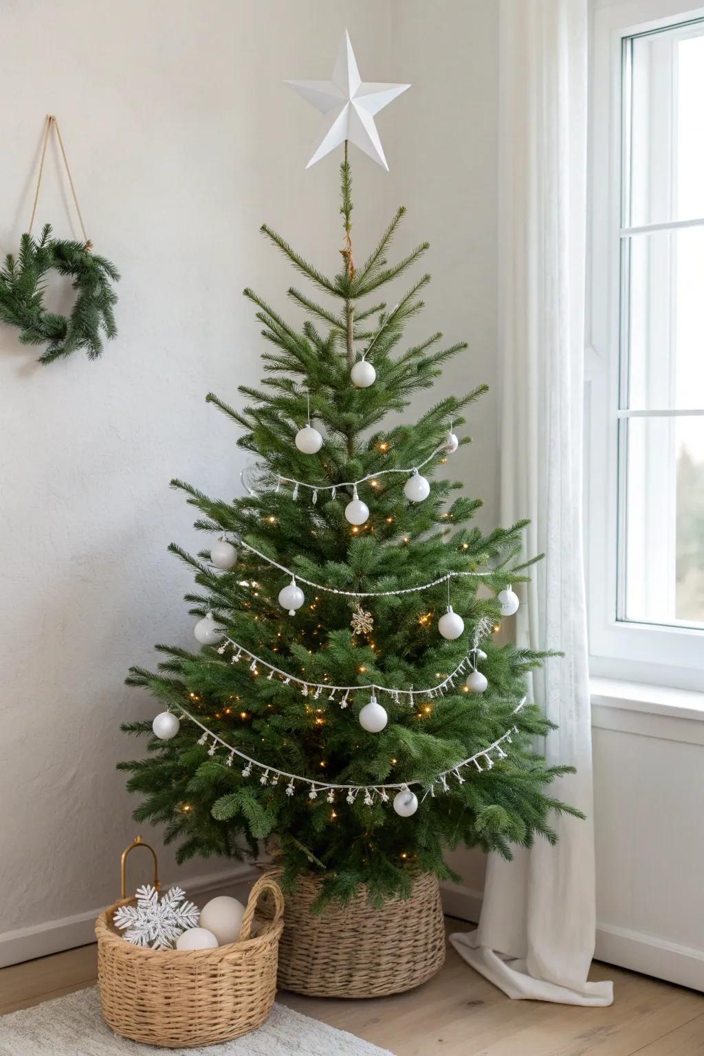 Green + white only: a calm minimalist tree that instantly makes any room feel pulled together.