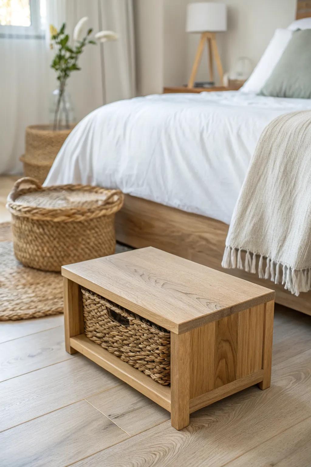 Lift your dorm bed with a simple oak riser to unlock clean, hidden under-bed storage.