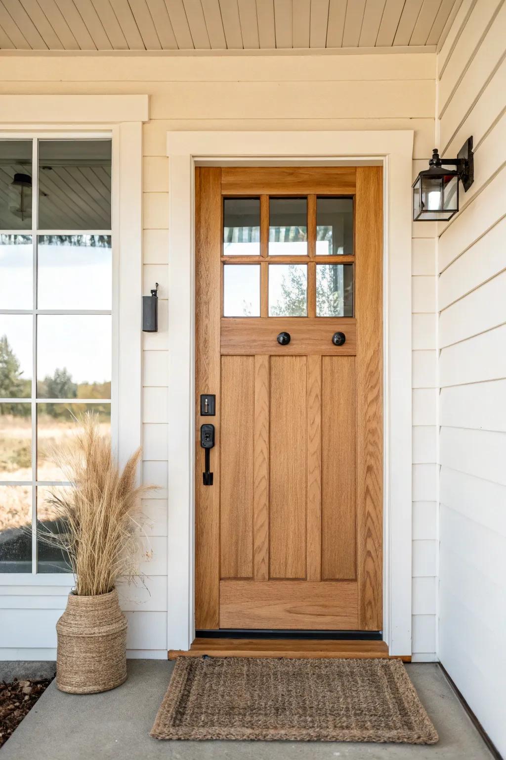 A Craftsman lite-top door adds instant “real house” charm to any mobile home entry.