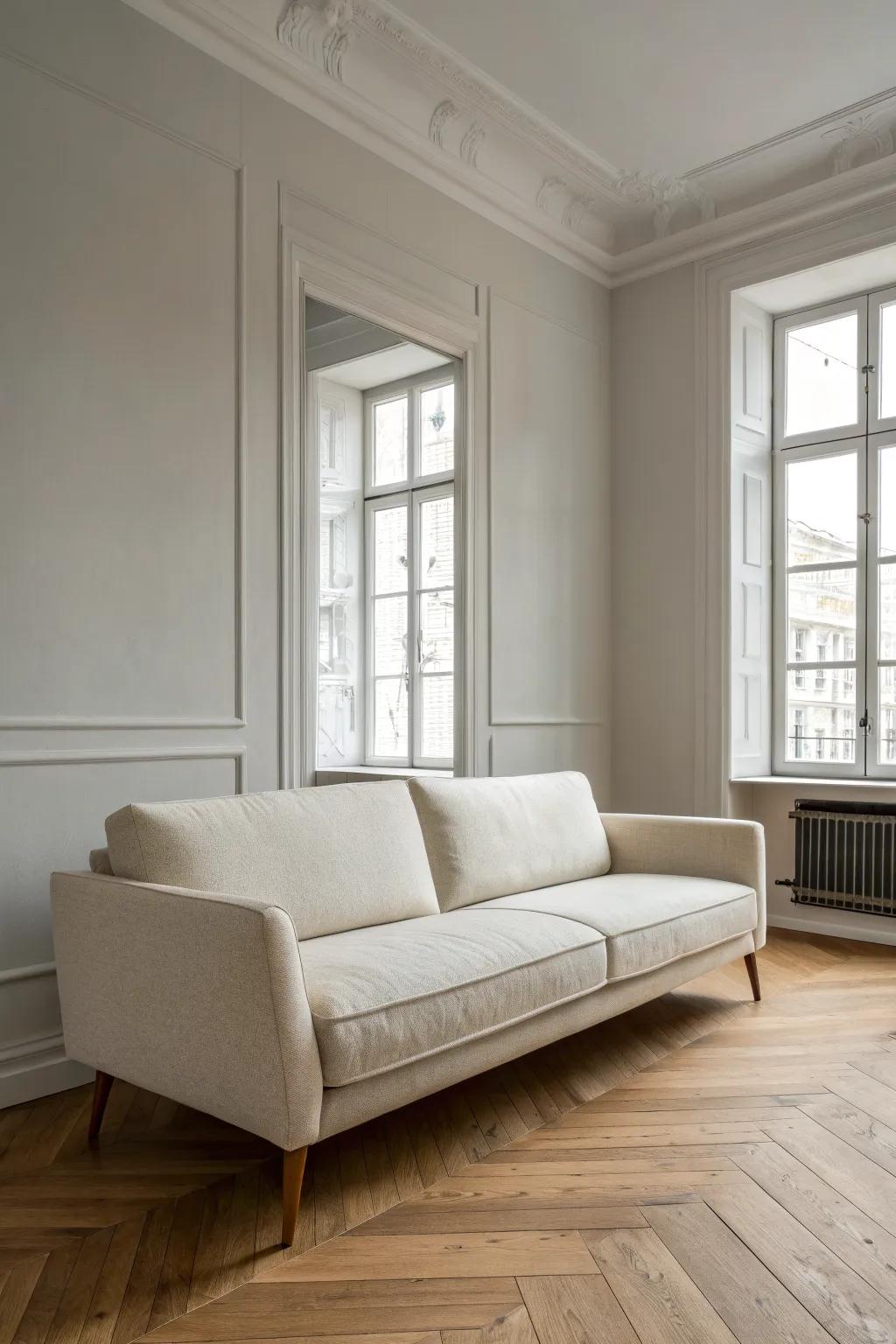 Low-profile seating keeps sightlines open—instantly making a small apartment feel taller and modern.