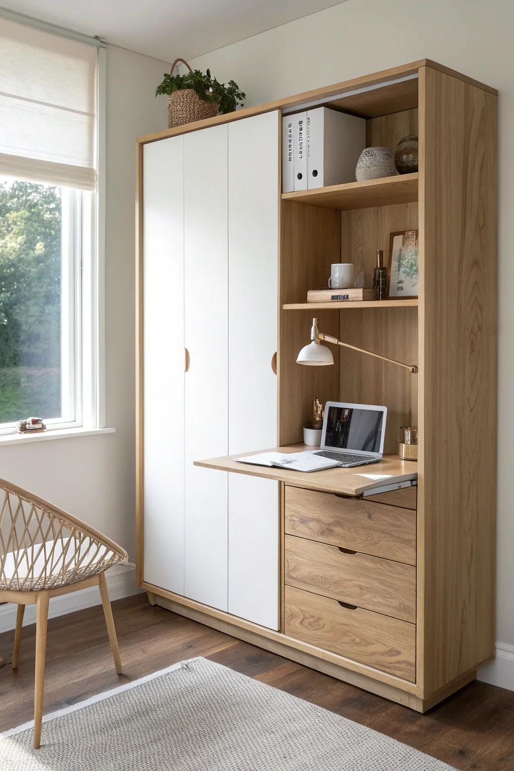A wall bed that looks like a desk by day—instant guest room at night, zero furniture shuffling.