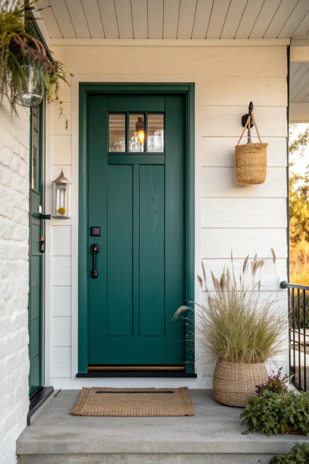 A bold matte front door instantly adds modern curb appeal to the smallest porch.
