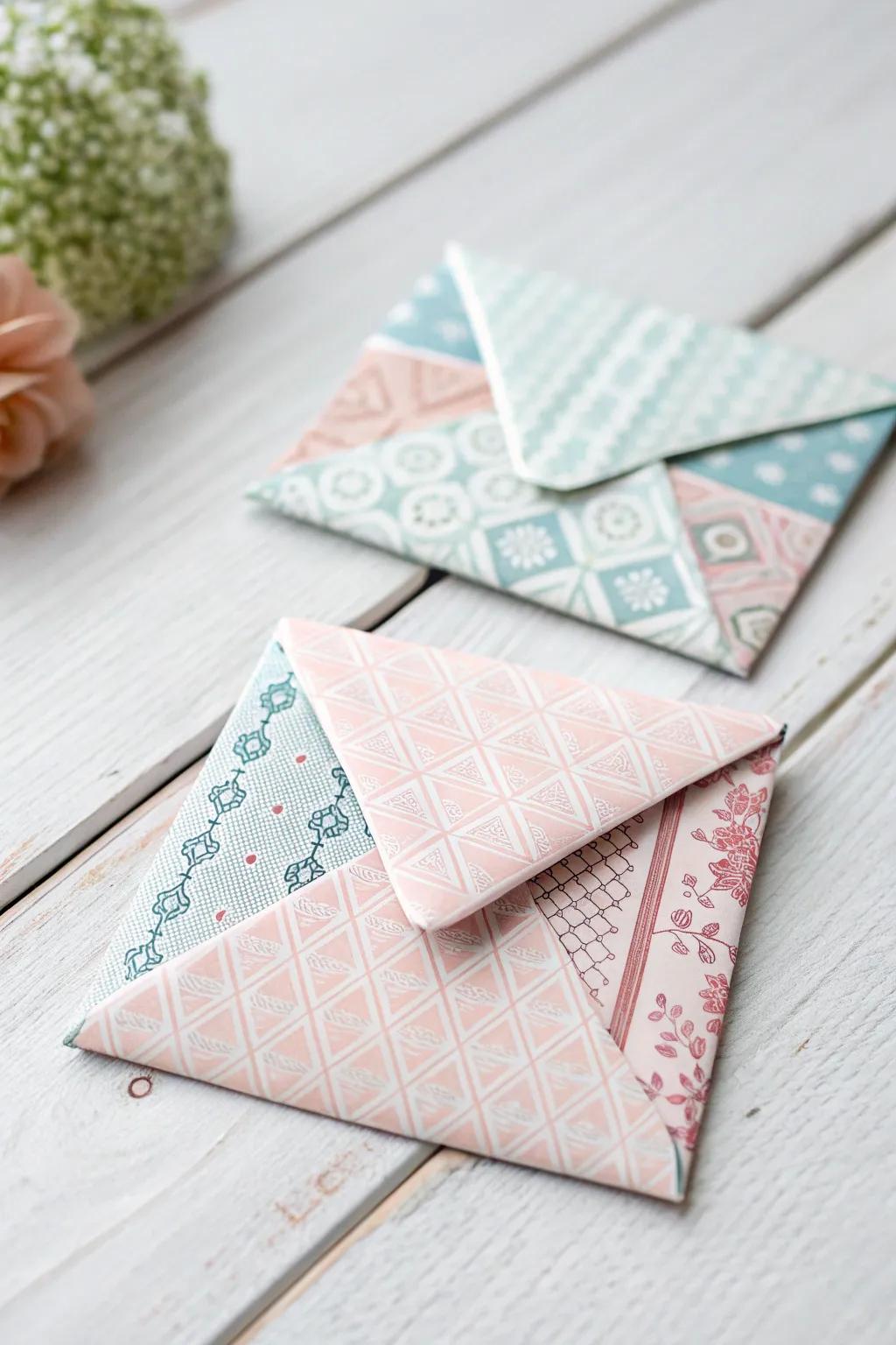Craft your own boho-chic mini gift card holder from leftover scrapbooking paper and add a personal touch to your gifts!