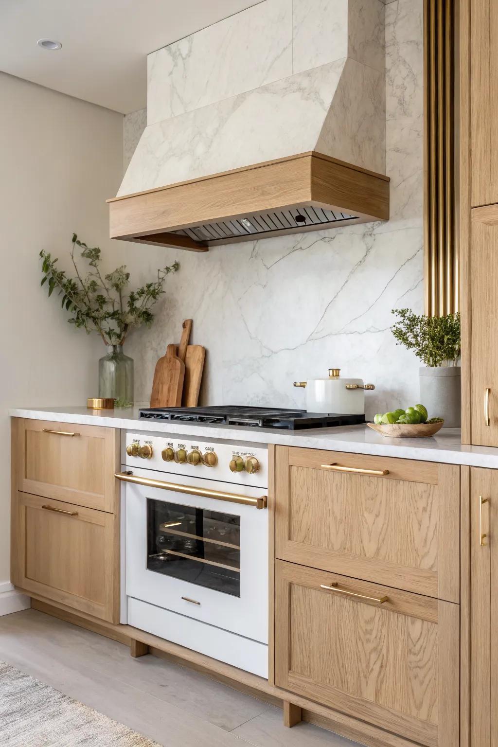 Hidden range hood cabinet that blends in like a seamless over-the-stove cabinet front